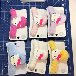 Hello Kitty Plush Hair Clips - Pink, Blue, Yellow, Purple